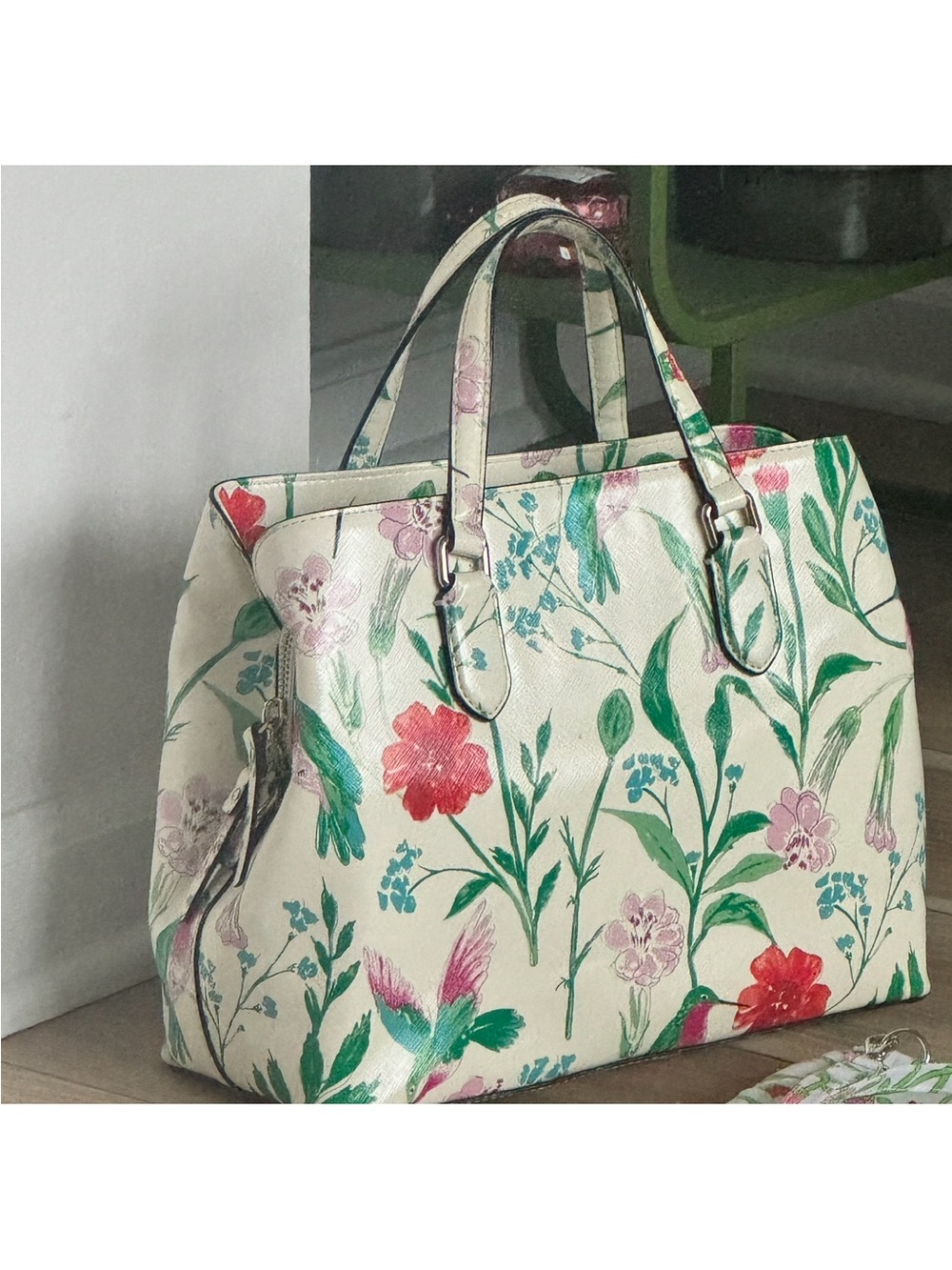 Kate Spade Floral Print Handbag - Cream with Multicolor Floral Accents